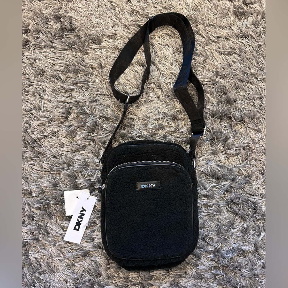 DKNY Black Silver Fuzzy Crossbody Bag